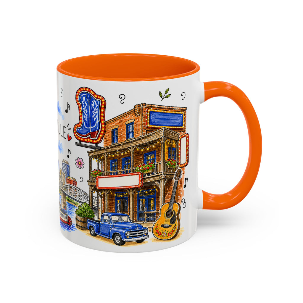 Nashville Illustrated Travel Mug | City Souvenir Accent Coffee Mug | 11oz 15oz Ceramic Cup
