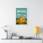 Chichén Itzá Mexico Framed Poster | Vintage Travel Wall Art | Black Walnut White Frame | 16x24 20x30