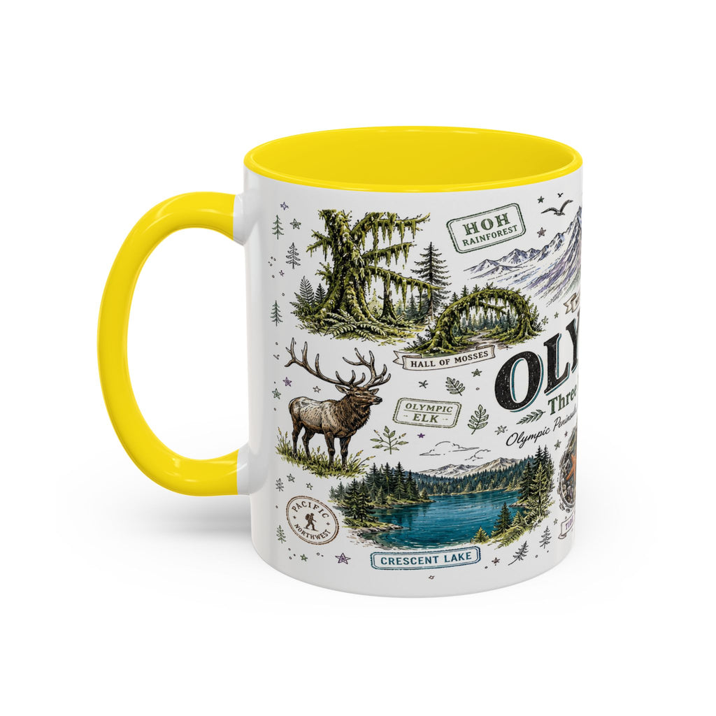 Olympic Coffee Mug | National Park Hiking Rainforest Gift | Accent Color Ceramic 11oz 15oz