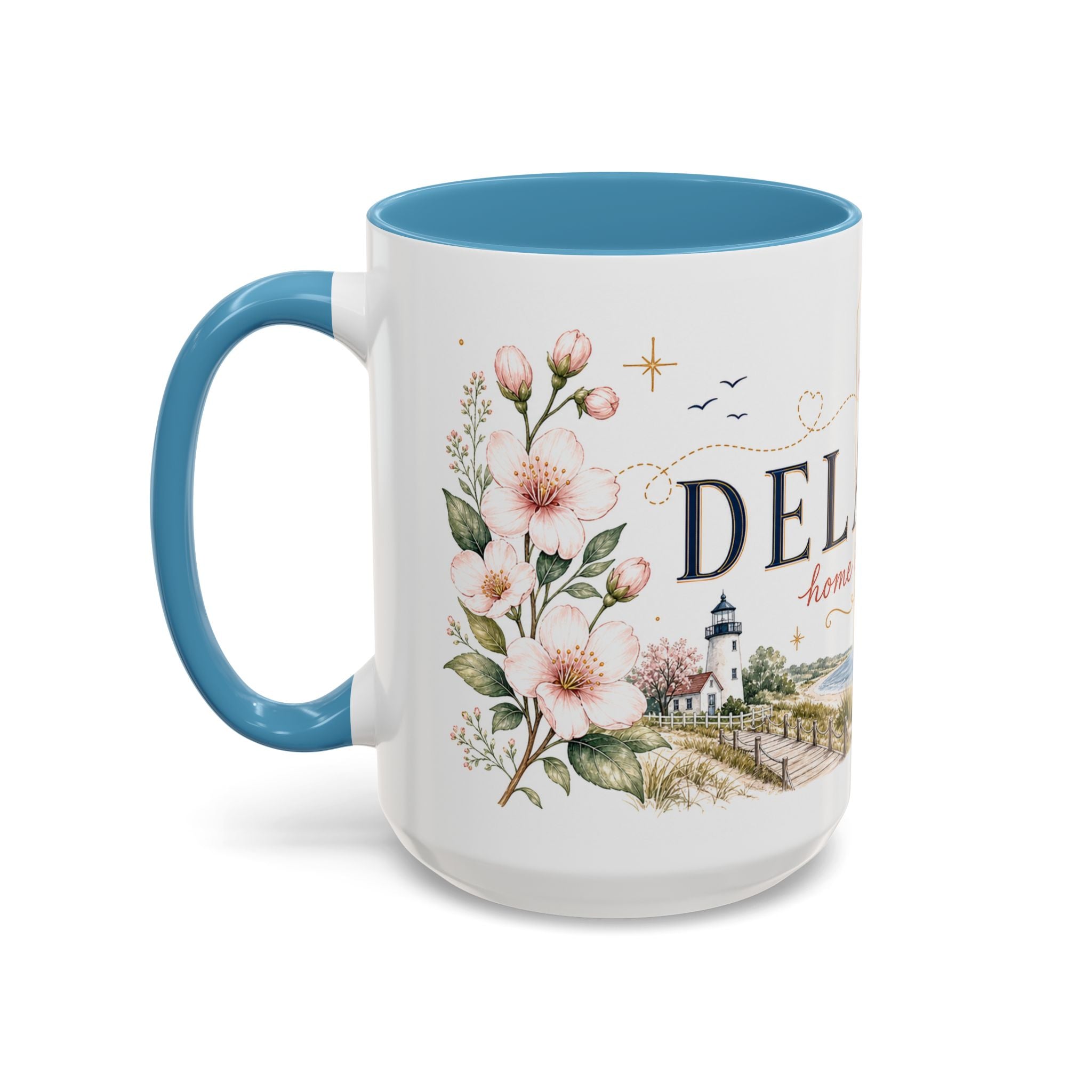 Delaware State Map Mug | Botanical Beach Accent Coffee Cup (11oz/15oz)