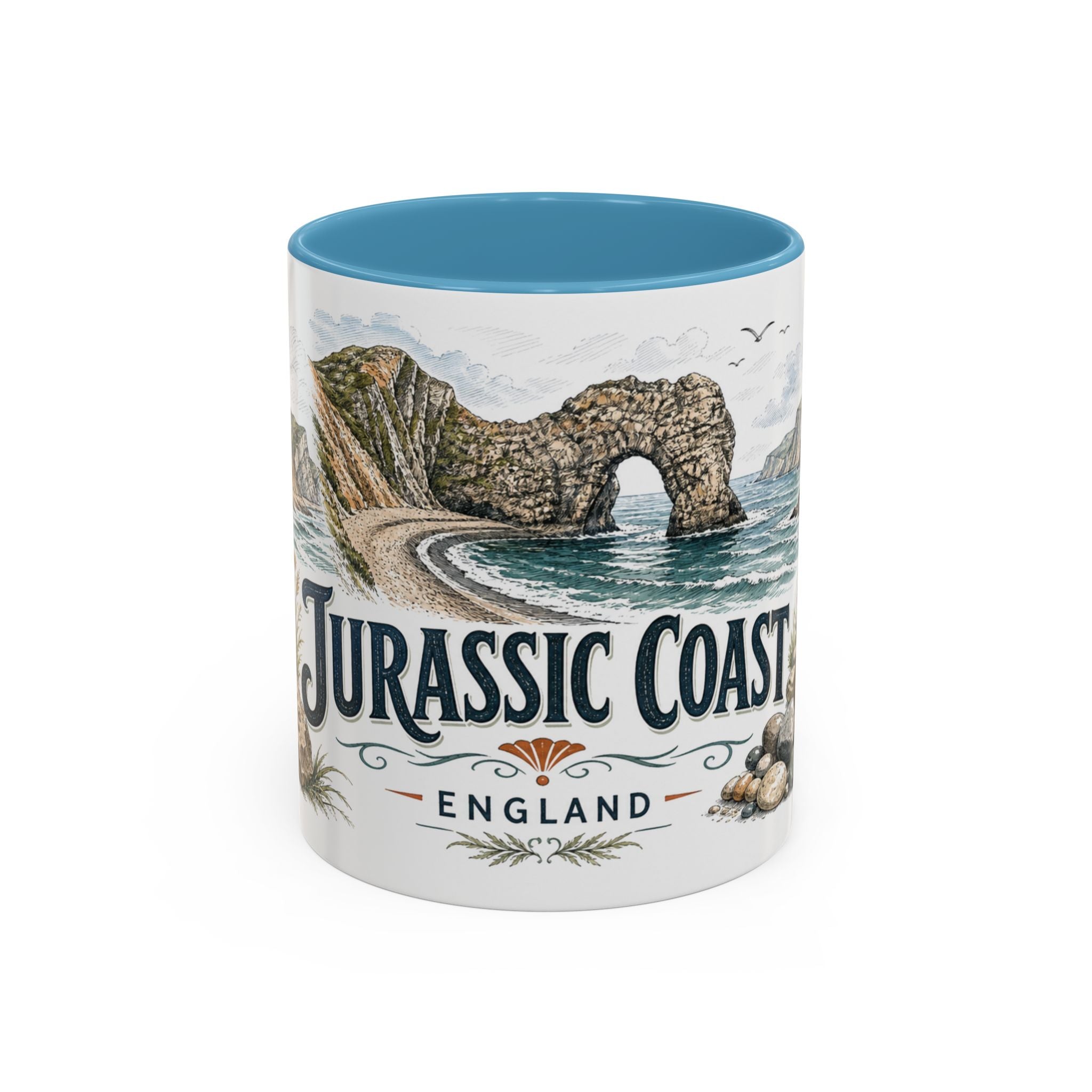 Jurassic Coast Mug, England Travel Souvenir, Bucket List Gift, Accent Ceramic Coffee Mug 11oz 15oz