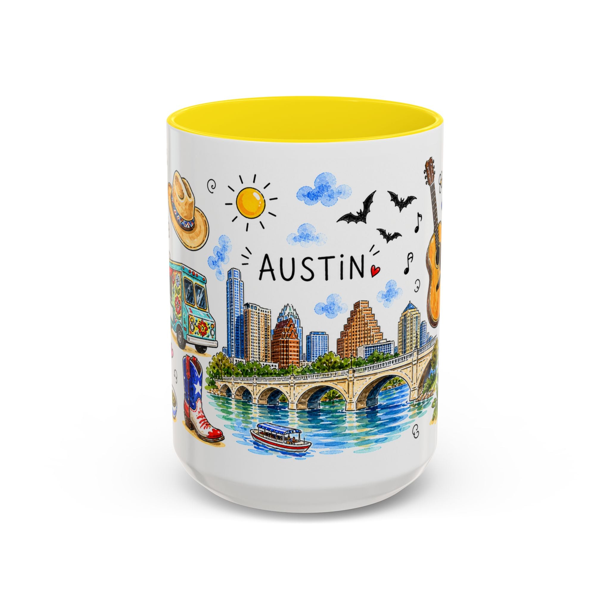 Austin Illustrated Travel Mug | City Souvenir Accent Coffee Mug | 11oz 15oz Ceramic Cup
