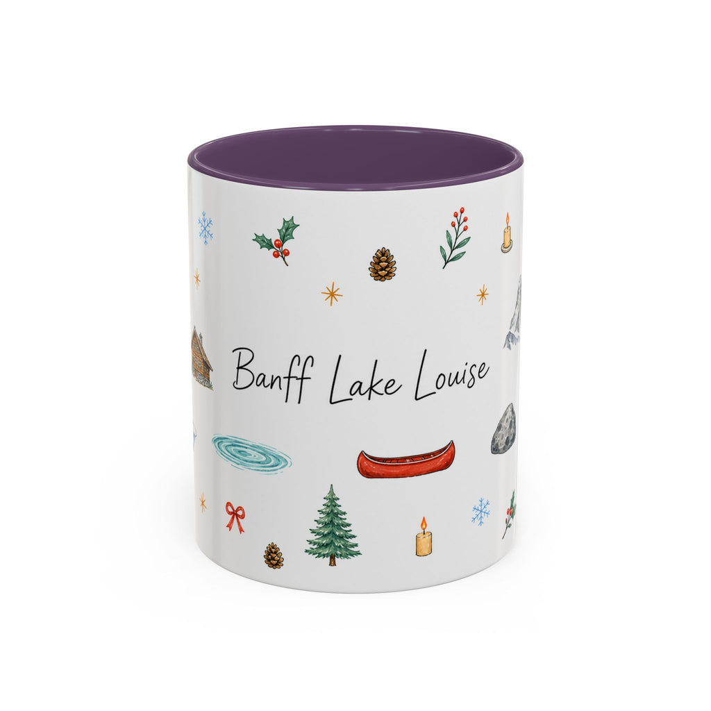 Banff Lake Louise Christmas Mug | Watercolor Travel Souvenir | Holiday Gift | Accent Ceramic Coffee Cup 11oz 15oz