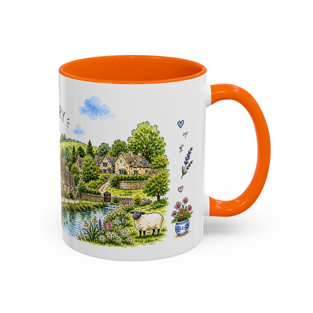 Bibury Illustrated Travel Mug | England Souvenir Accent Coffee Mug | 11oz 15oz Ceramic Cup