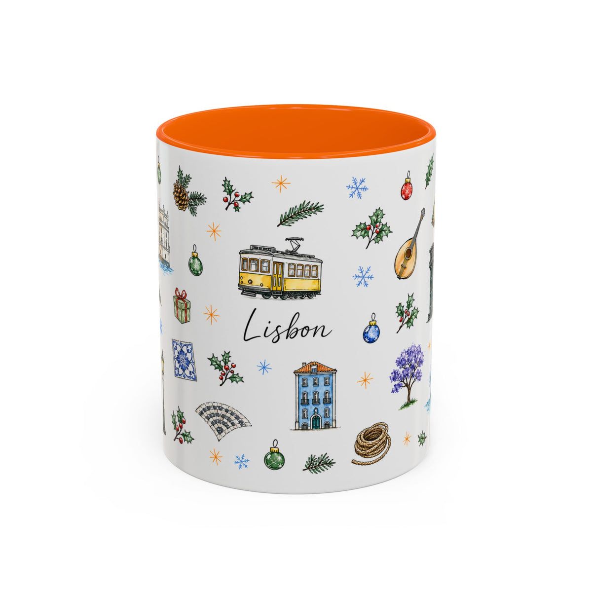 Lisbon Christmas Mug | Watercolor City Souvenir | Ceramic Coffee Cup 11oz 15oz