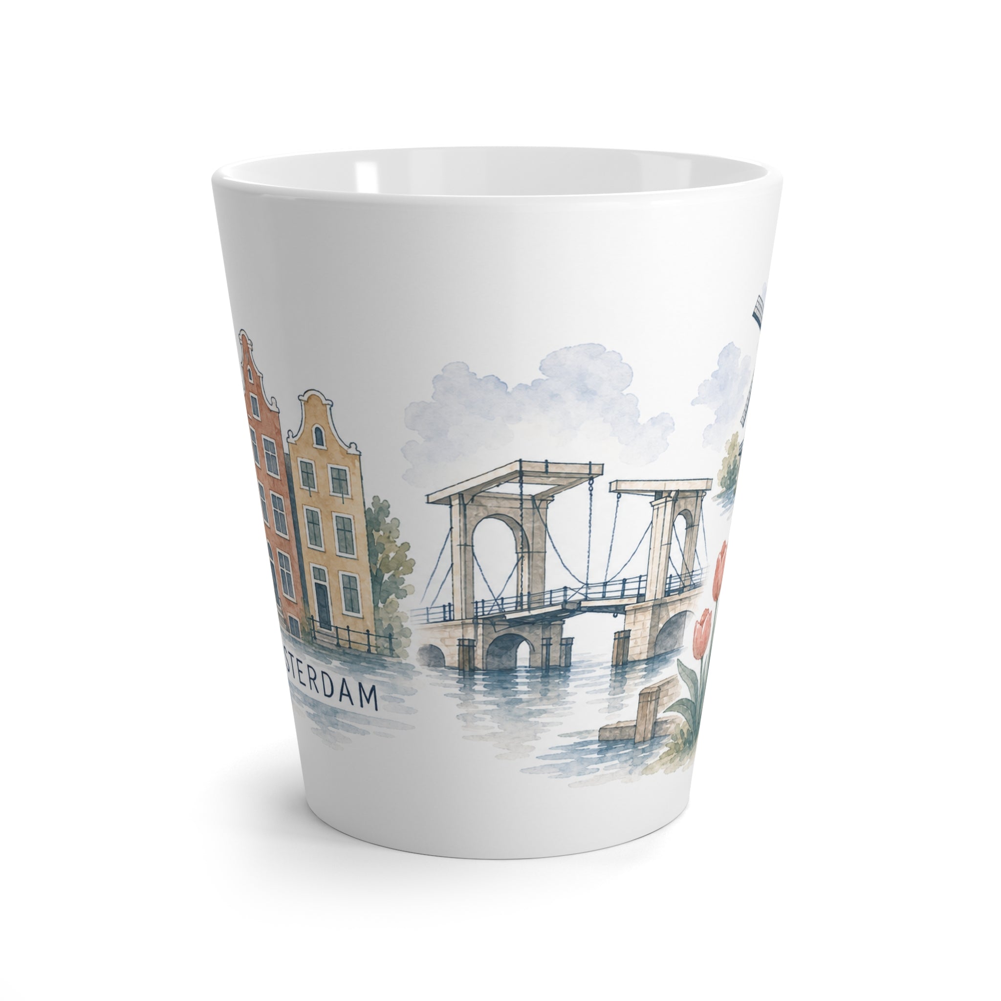 Amsterdam Latte Mug | Watercolor City Travel Mug | 12 oz Ceramic Souvenir Gift