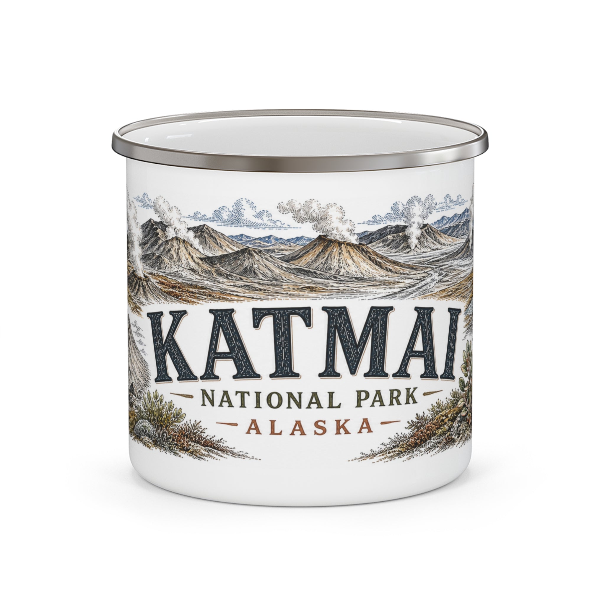 Katmai National Park Vintage Enamel Camping Mug | 12oz National Park Hiking Gift