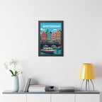 Amsterdam Netherlands Framed Poster | Vintage Travel Wall Art | Black Walnut White Frame | 16x24 20x30