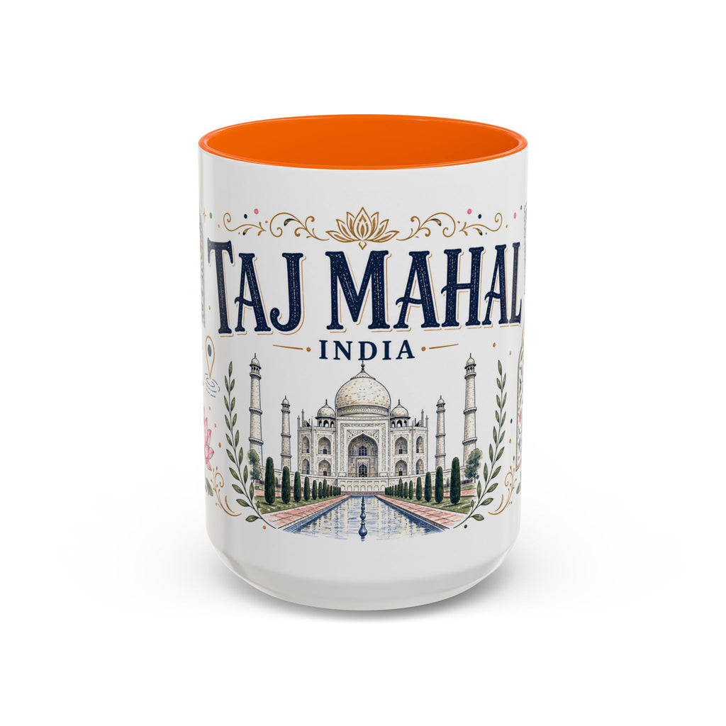 Taj Mahal Coffee Mug | Travel Destination Souvenir Gift | Accent Color Ceramic 11oz 15oz