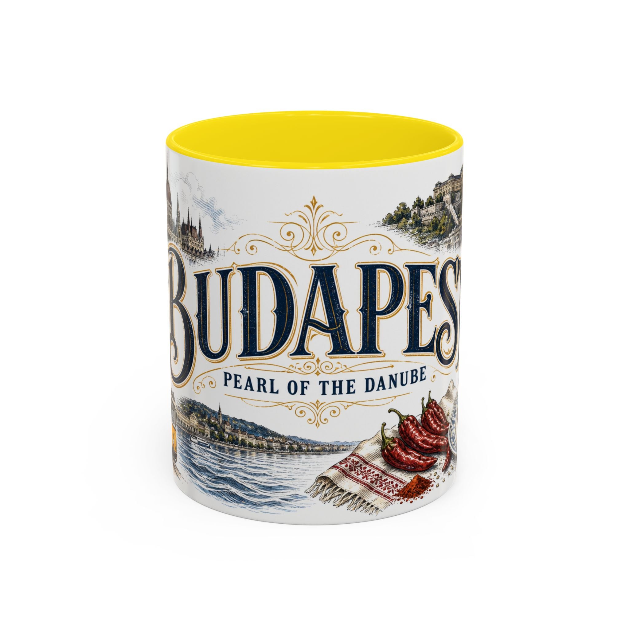 Budapest Coffee Mug | Hungary Travel Souvenir | Vintage Illustrated City Gift | 11 oz 15 oz Accent Mug