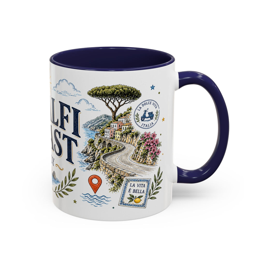 Amalfi Coast Coffee Mug | Travel Destination Souvenir Gift | Accent Color Ceramic 11oz 15oz