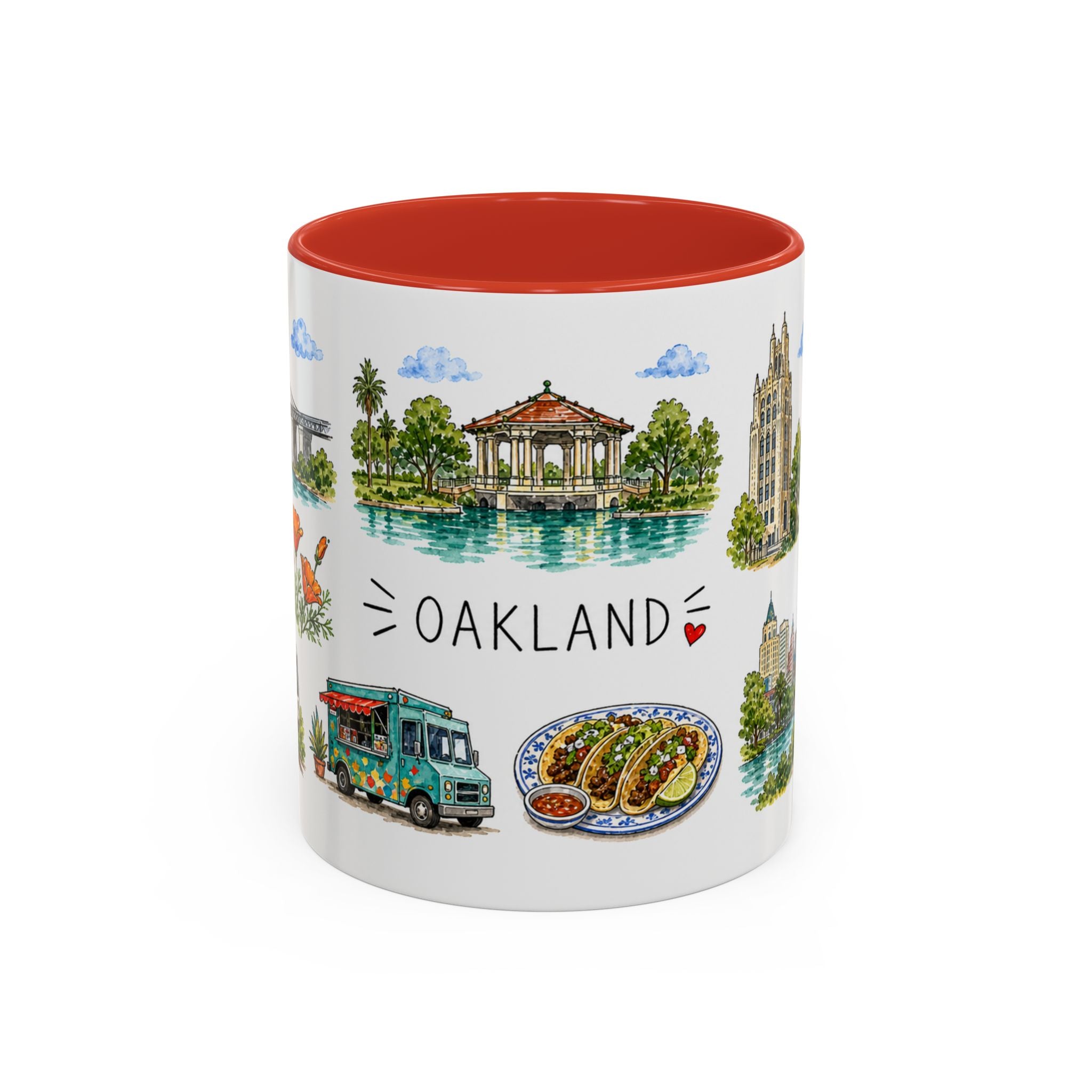 Oakland Illustrated Travel Mug | City Souvenir Accent Coffee Mug | 11oz 15oz Ceramic Cup