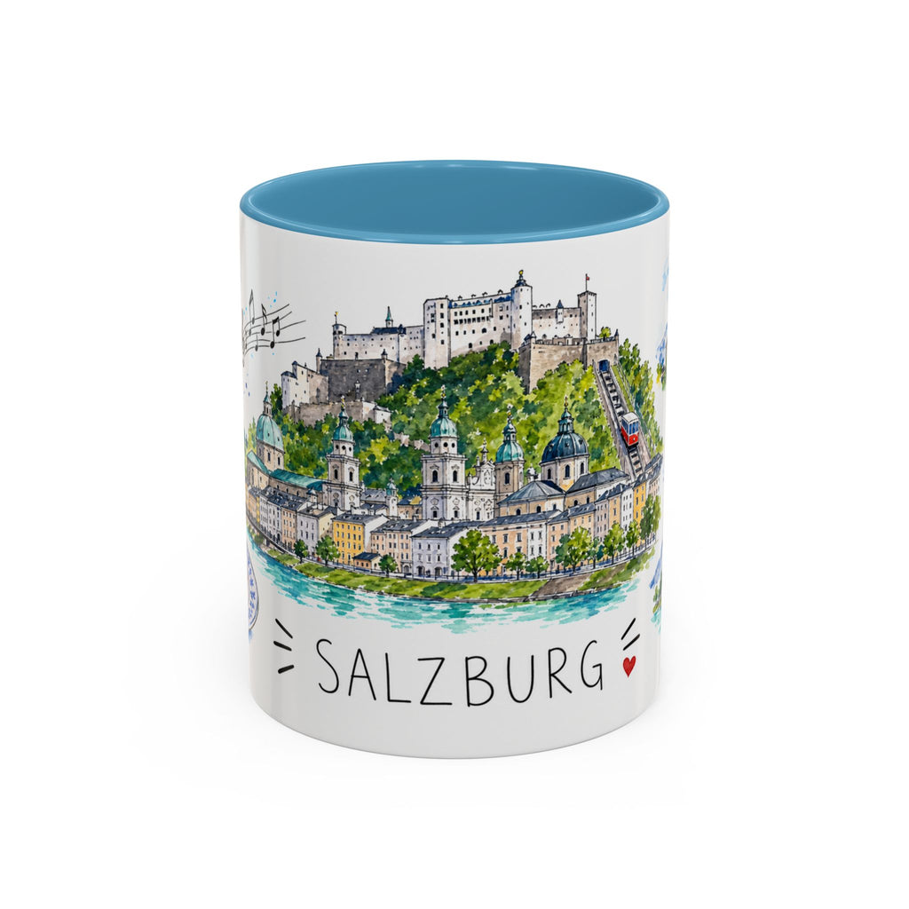 Salzburg Illustrated Travel Mug | City Souvenir Accent Coffee Mug | 11oz 15oz Ceramic Cup