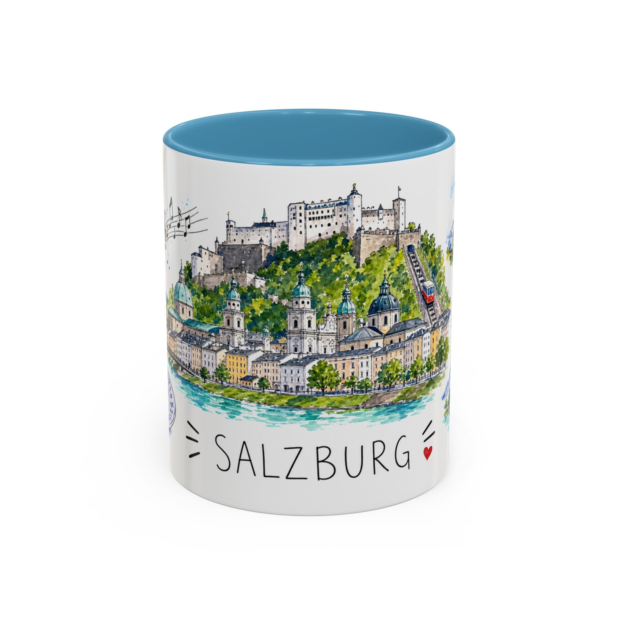Salzburg Illustrated Travel Mug | City Souvenir Accent Coffee Mug | 11oz 15oz Ceramic Cup