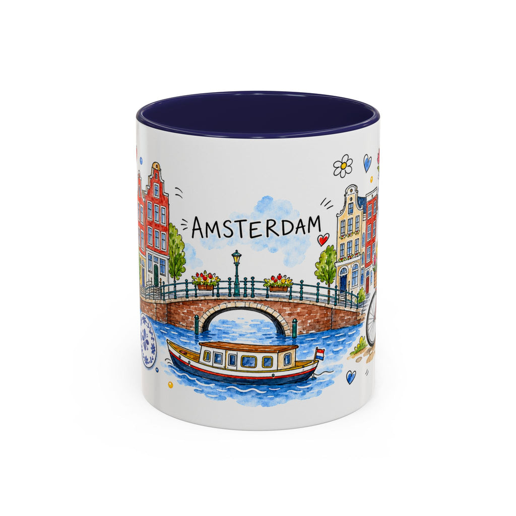 Amsterdam Travel Mug | European City Souvenir Accent Coffee Mug | 11oz 15oz Ceramic Cup