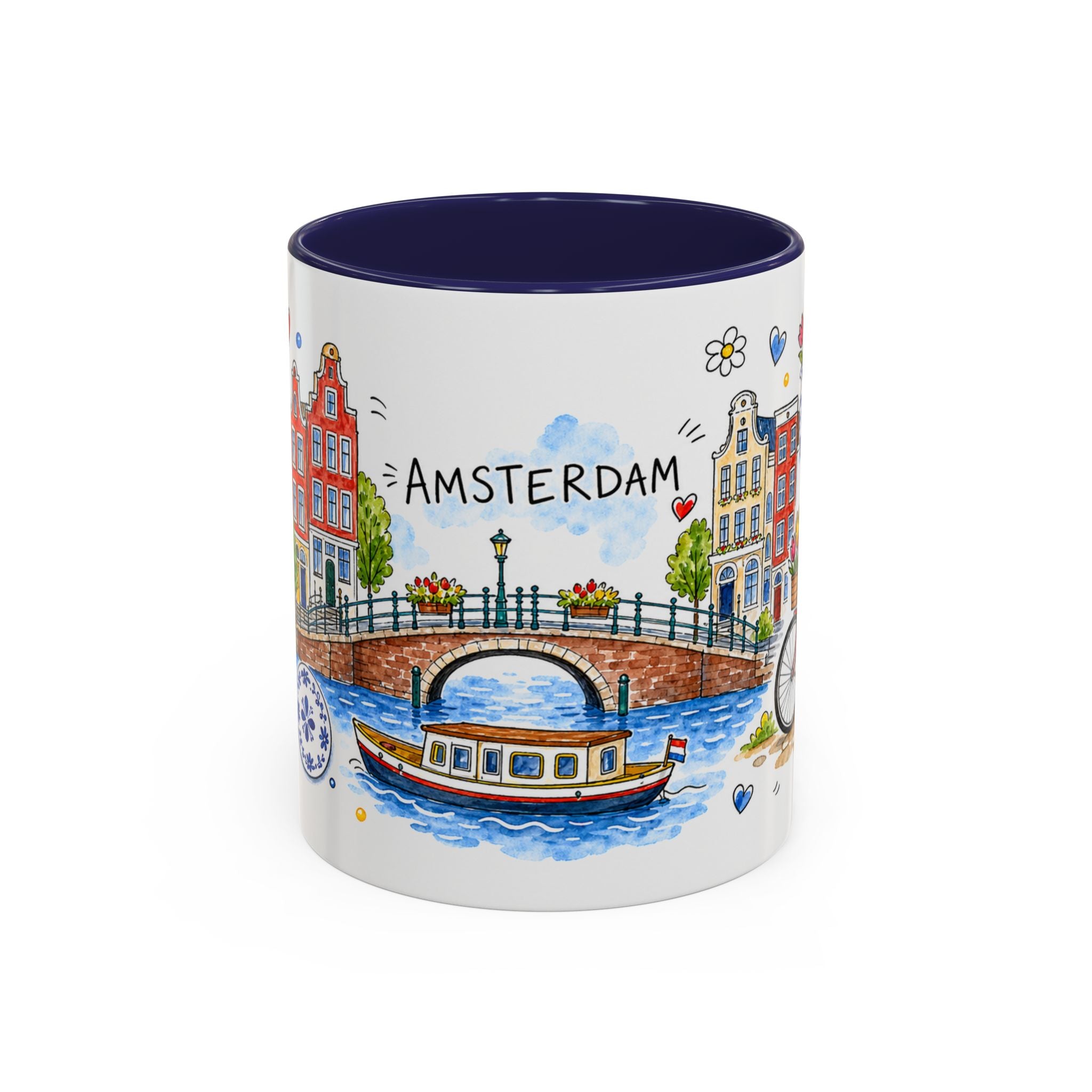 Amsterdam Travel Mug | European City Souvenir Accent Coffee Mug | 11oz 15oz Ceramic Cup