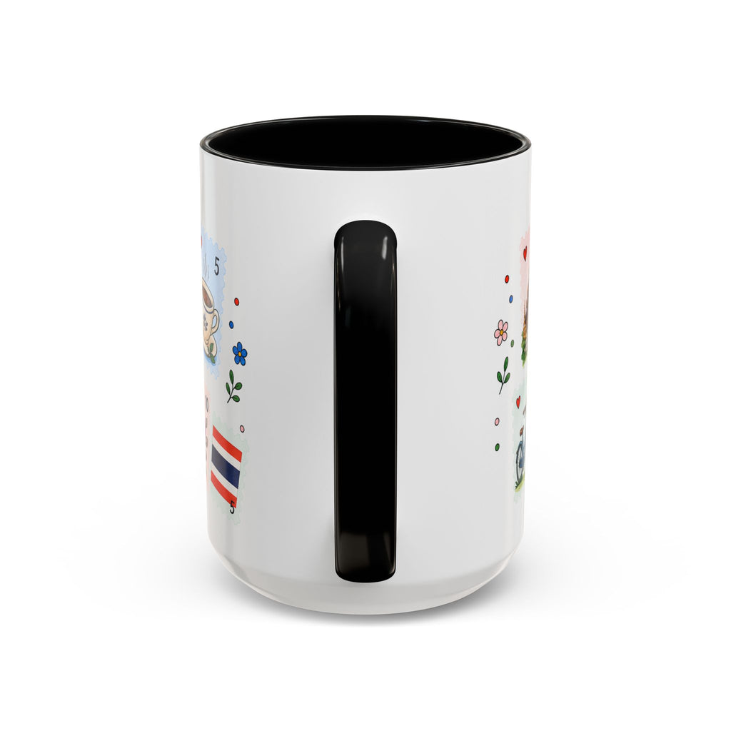 Chiang Mai Coffee Mug | Postage Stamp Collage Mug | Travel Souvenir Accent Cup 11oz 15oz