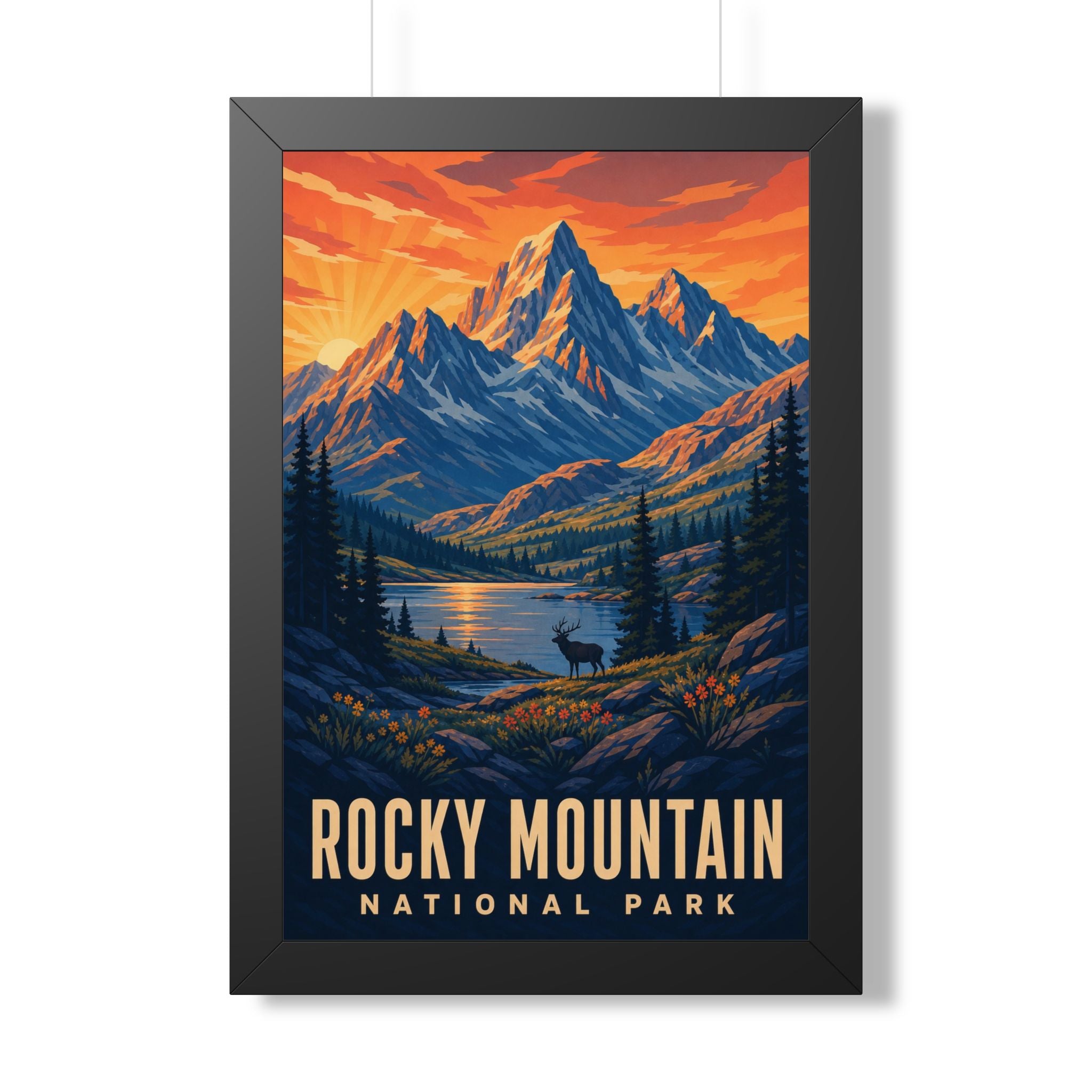 Rocky Mountain National Park Framed Poster | Vintage Travel Wall Art | Black Walnut White Frame | 16x24 20x30