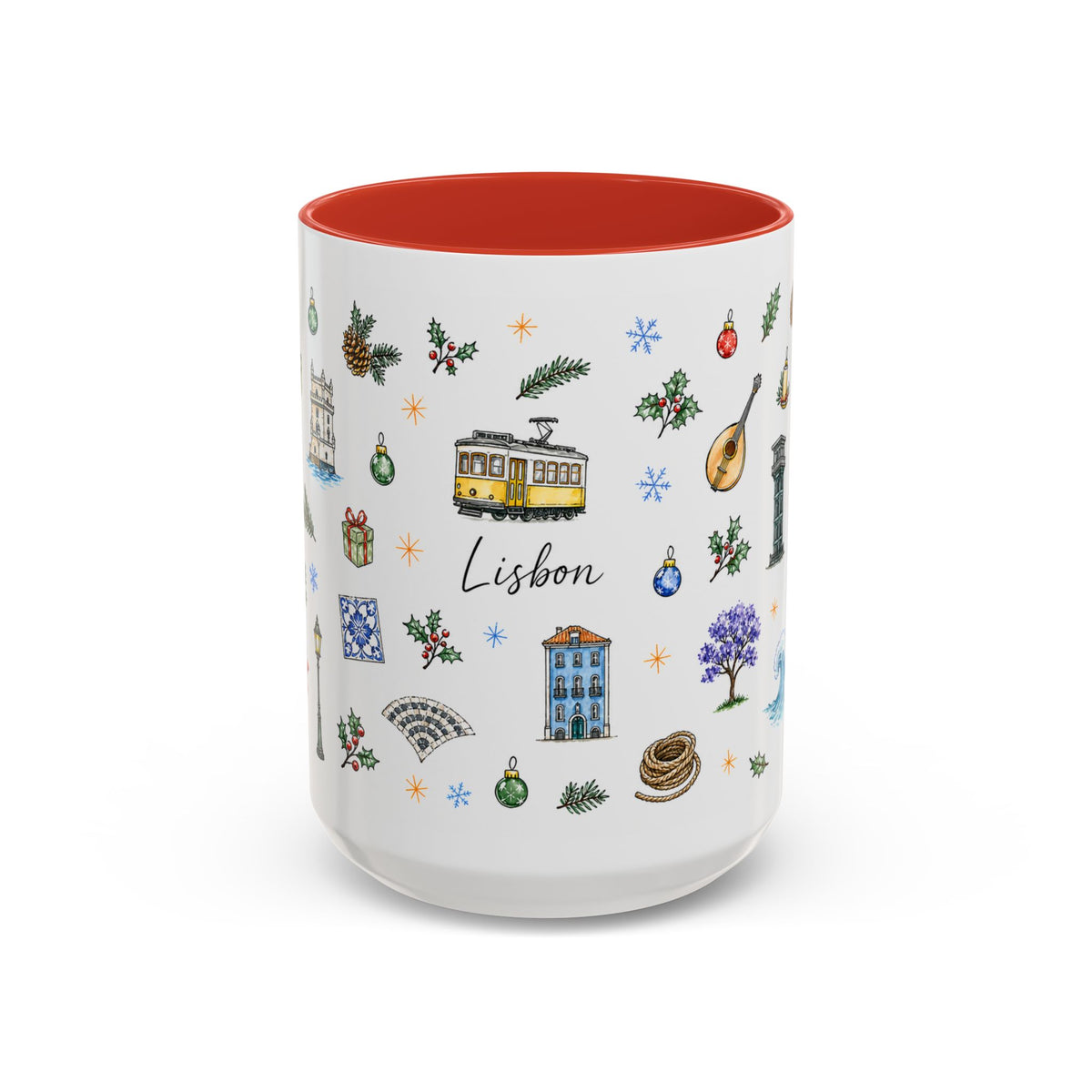 Lisbon Christmas Mug | Watercolor City Souvenir | Ceramic Coffee Cup 11oz 15oz