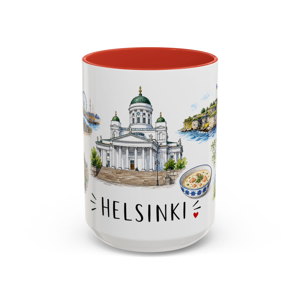 Helsinki Illustrated Travel Mug | City Souvenir Accent Coffee Mug | 11oz 15oz Ceramic Cup