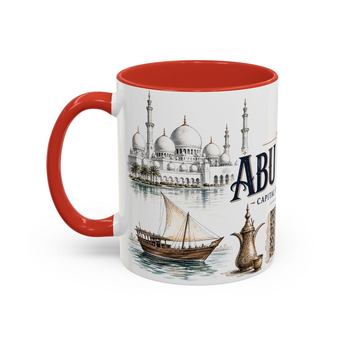 Abu Dhabi Coffee Mug | United Arab Emirates Travel Souvenir | Vintage Illustrated City Gift | 11 oz 15 oz Accent Mug