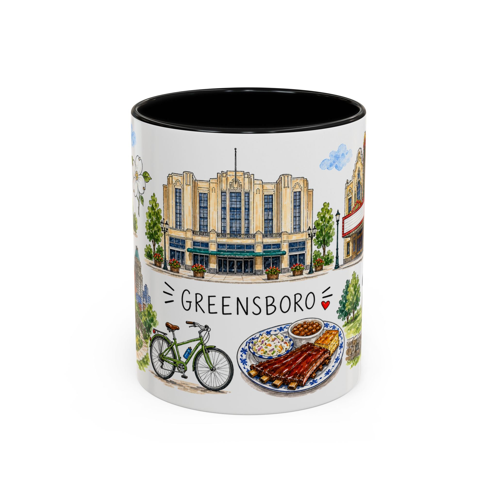 Greensboro Illustrated Travel Mug | City Souvenir Accent Coffee Mug | 11oz 15oz Ceramic Cup