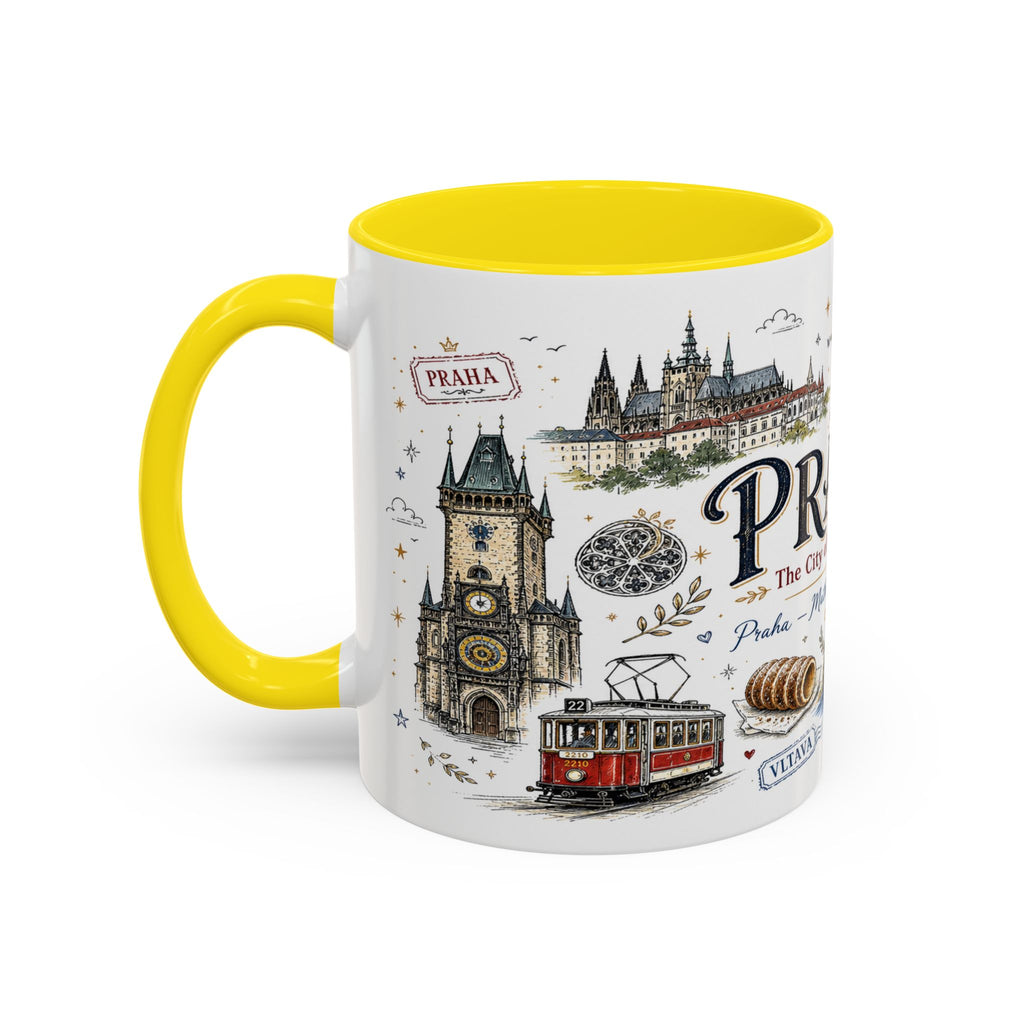 Prague Coffee Mug | Czech Republic Souvenir Travel Gift | Accent Color Ceramic 11oz 15oz