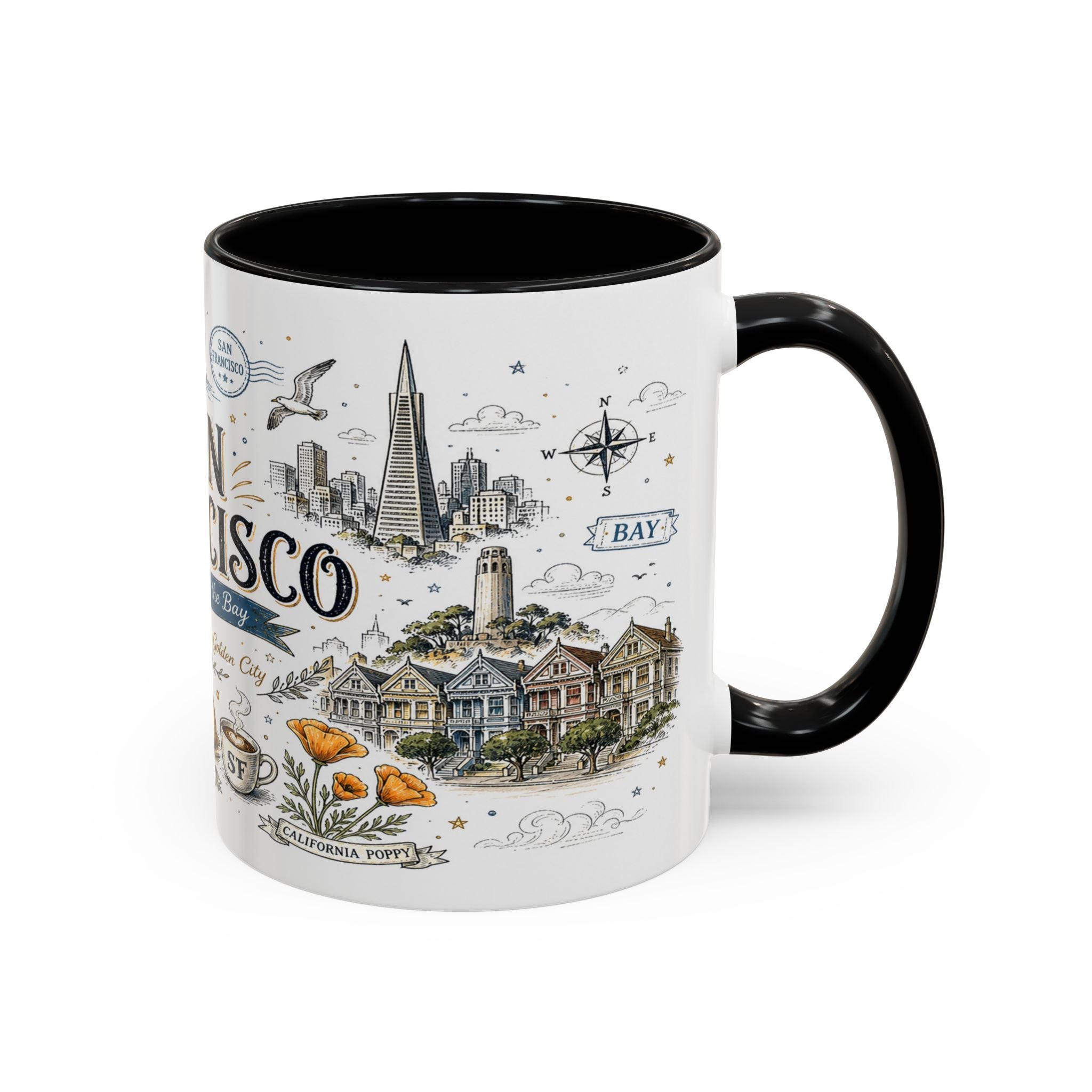 San Francisco Coffee Mug | California Souvenir Travel Gift | Accent Color Ceramic 11oz 15oz