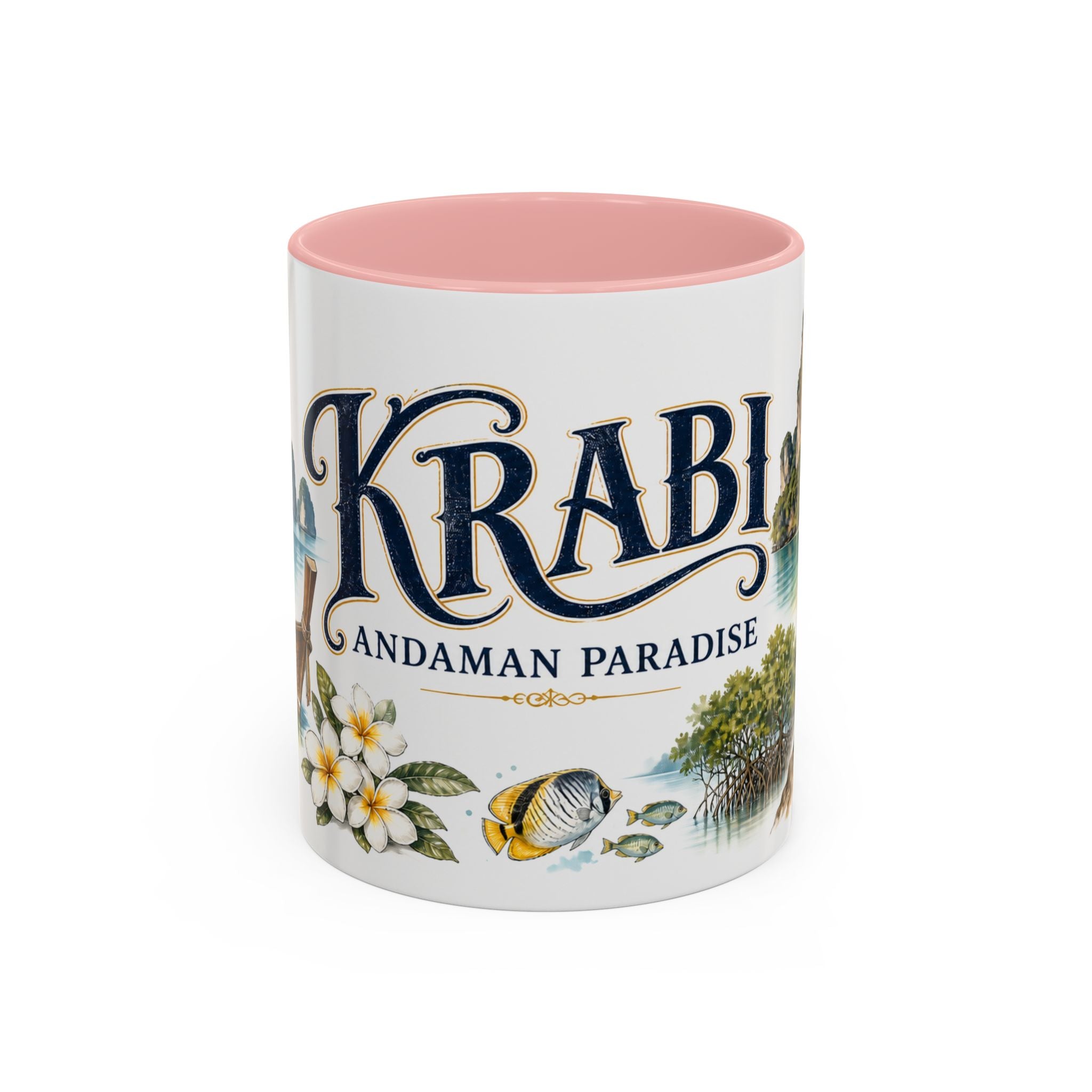 Krabi Coffee Mug | Thailand Travel Souvenir | Vintage Illustrated City Gift | 11 oz 15 oz Accent Mug