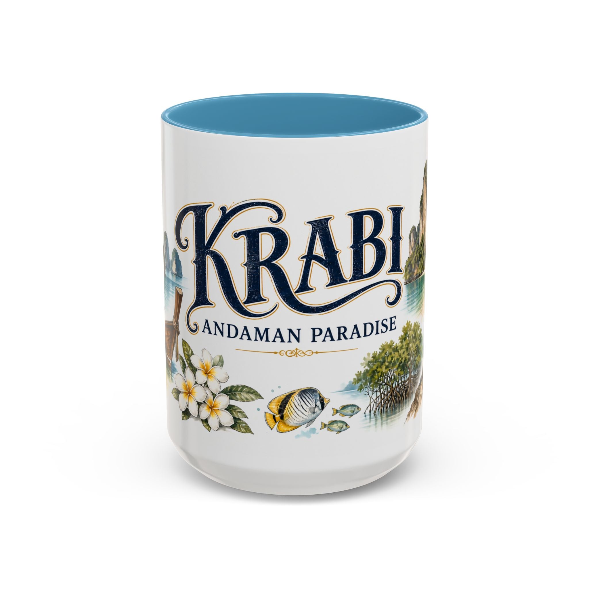 Krabi Coffee Mug | Thailand Travel Souvenir | Vintage Illustrated City Gift | 11 oz 15 oz Accent Mug