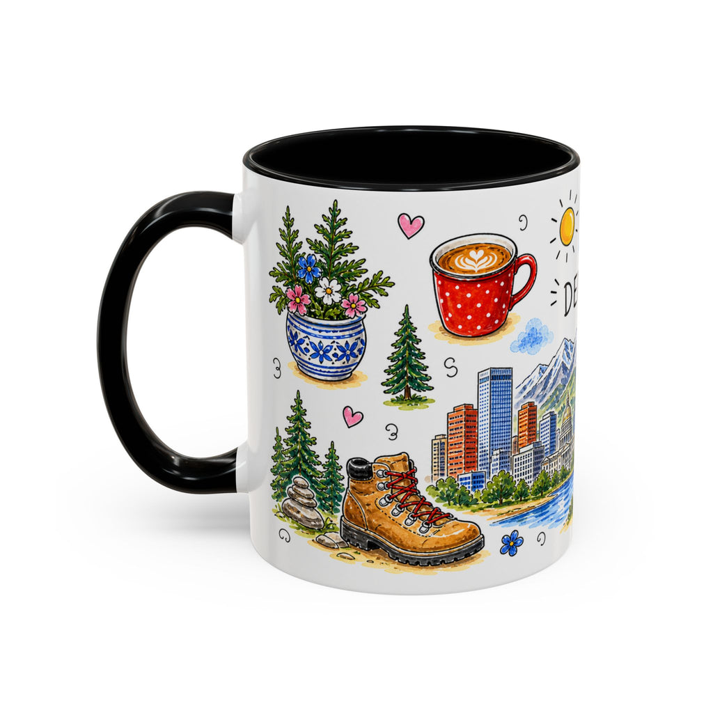 Denver Illustrated Travel Mug | City Souvenir Accent Coffee Mug | 11oz 15oz Ceramic Cup