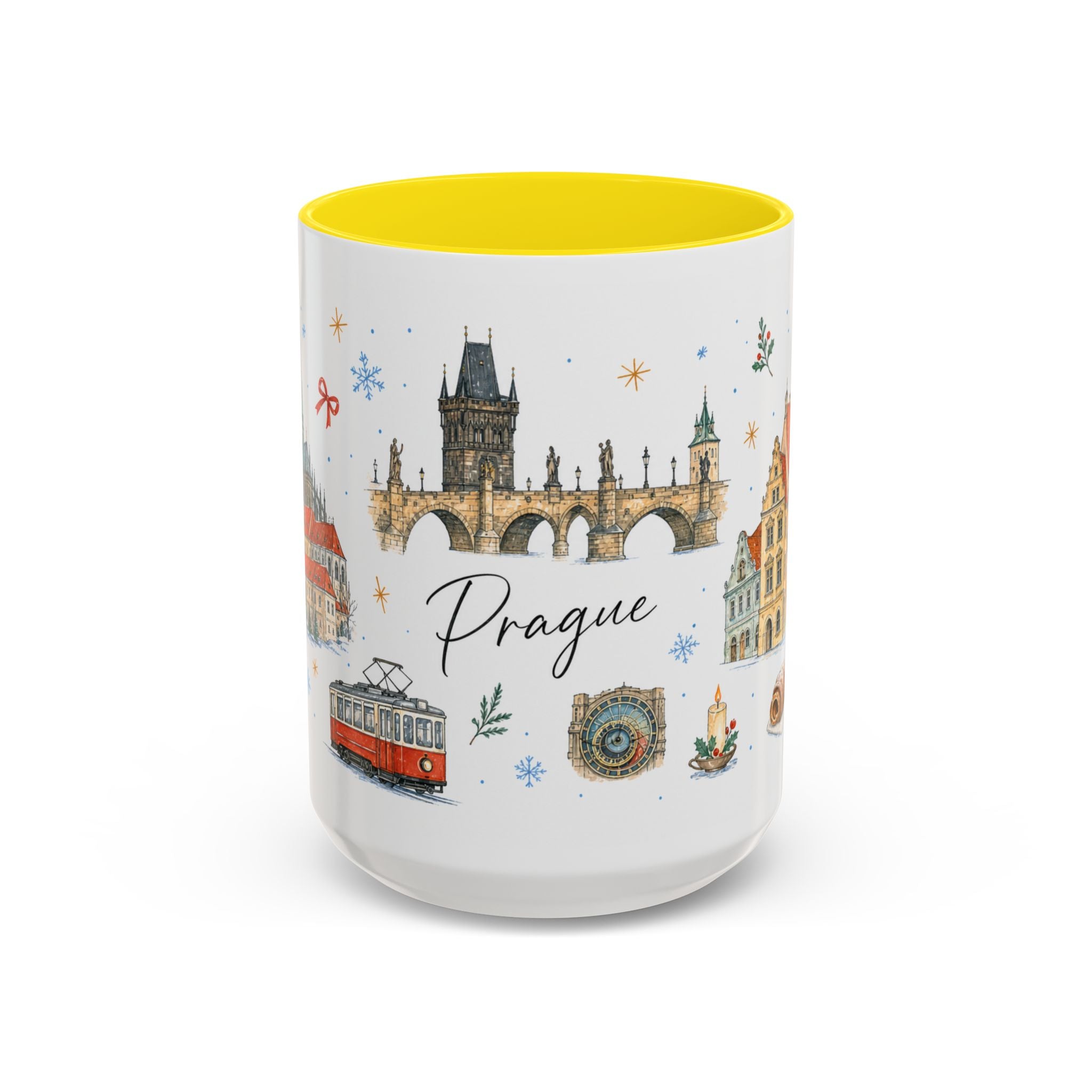Prague Christmas Mug | Watercolor Travel Souvenir | Holiday Gift | Accent Ceramic Coffee Cup 11oz 15oz