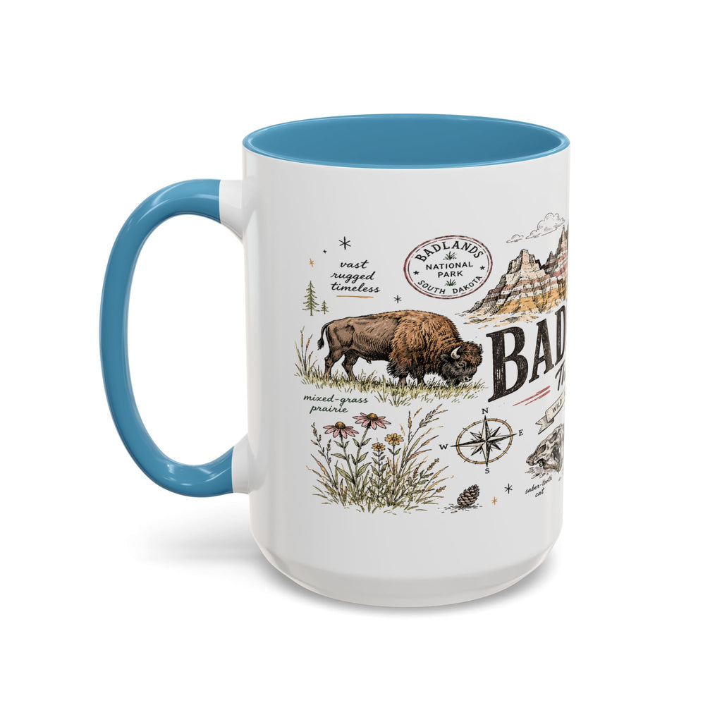 Badlands National Park Coffee Mug | South Dakota Prairie Fossil Hiking Gift | Accent Color Ceramic 11oz 15oz
