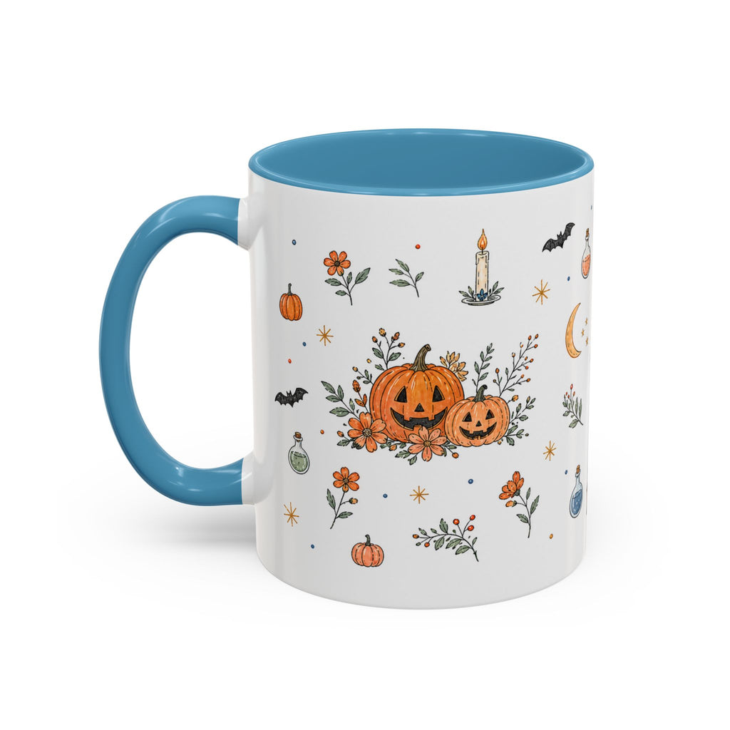 Black Cat Halloween Mug | Pumpkin Moon Watercolor Gift | Spooky Accent Cup 11oz 15oz