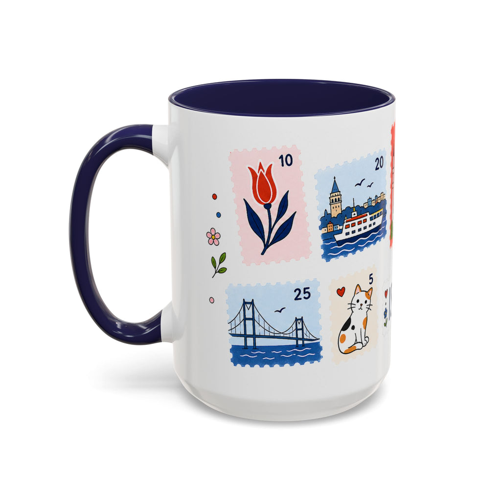Istanbul Coffee Mug | Postage Stamp Collage Mug | Travel Souvenir Accent Cup 11oz 15oz