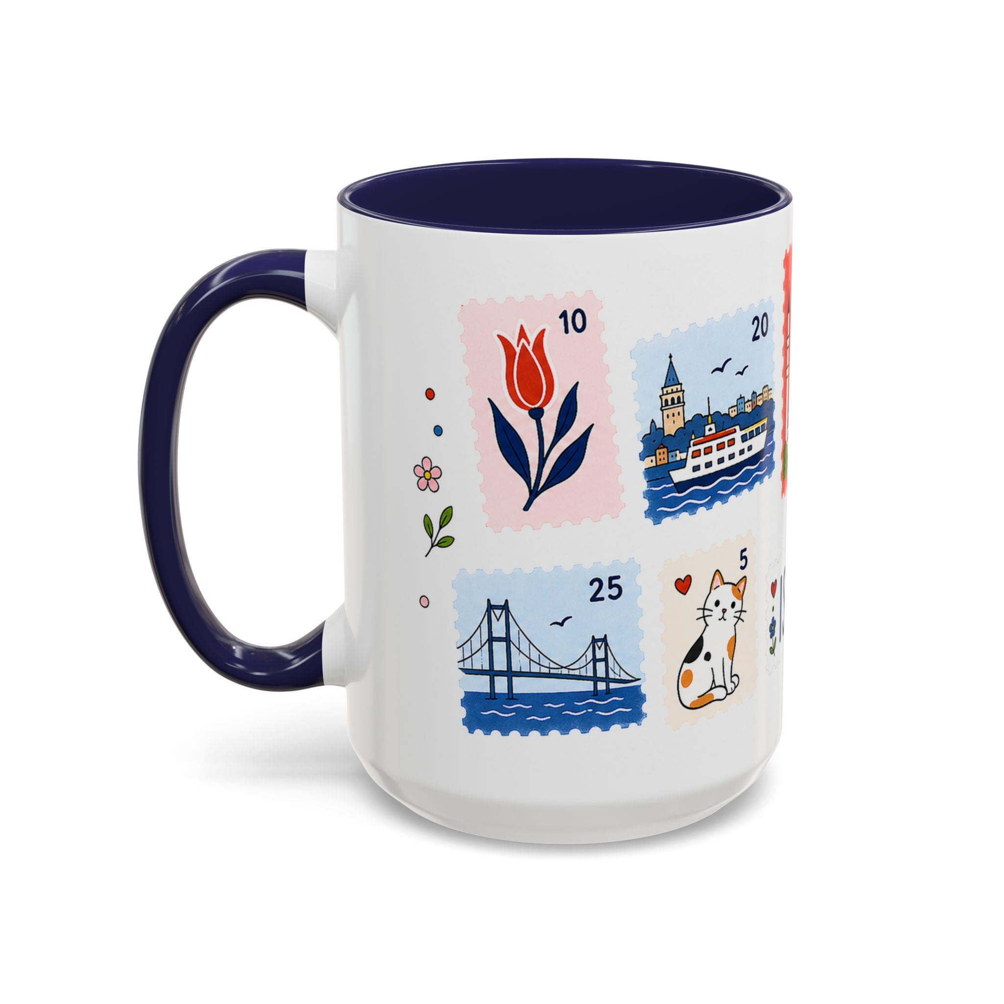 Istanbul Coffee Mug | Postage Stamp Collage Mug | Travel Souvenir Accent Cup 11oz 15oz