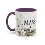 Massachusetts State Map Mug | Coastal Scene, Botanical Accents (11oz, 15oz)