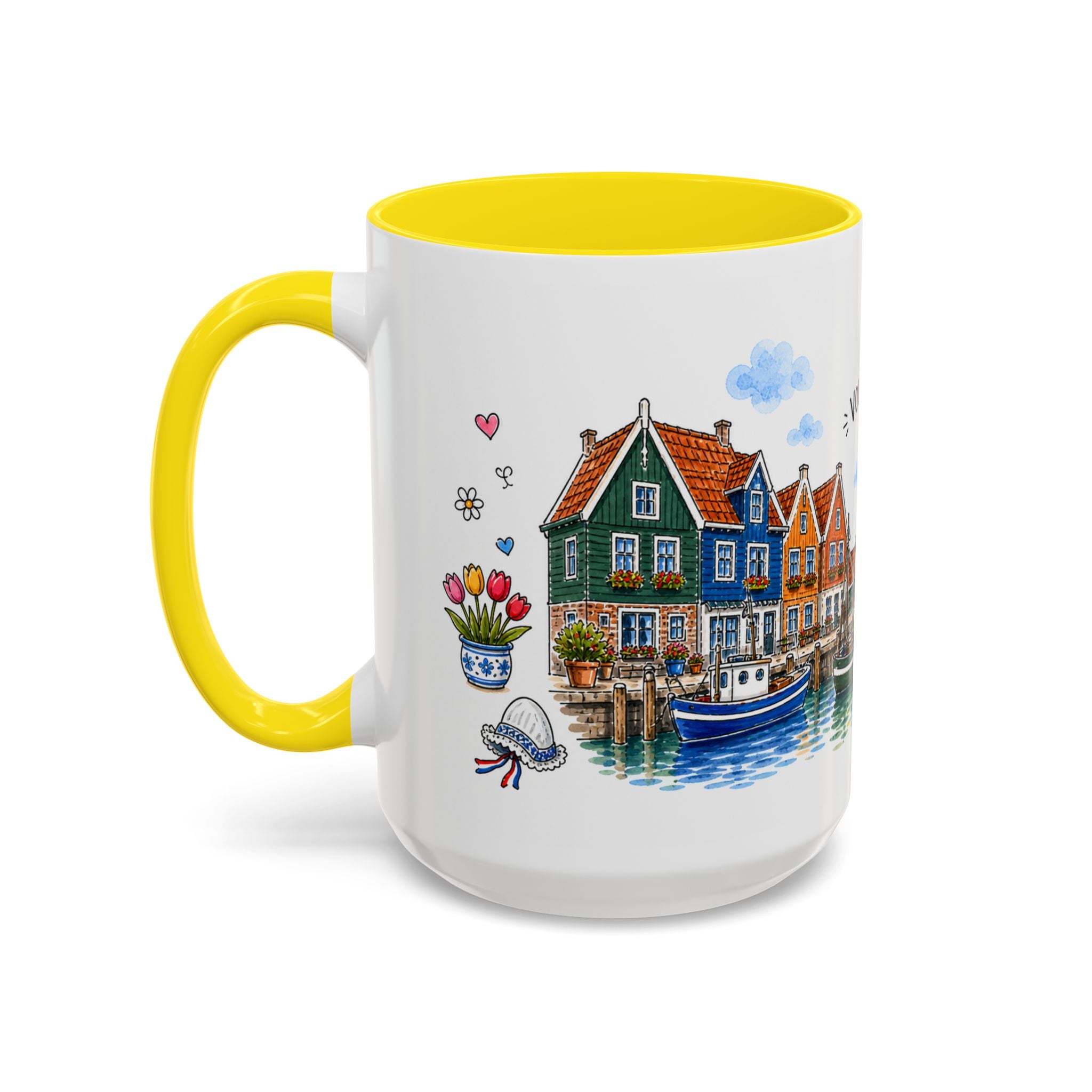 Volendam Illustrated Travel Mug | Netherlands Souvenir Accent Coffee Mug | 11oz 15oz Ceramic Cup