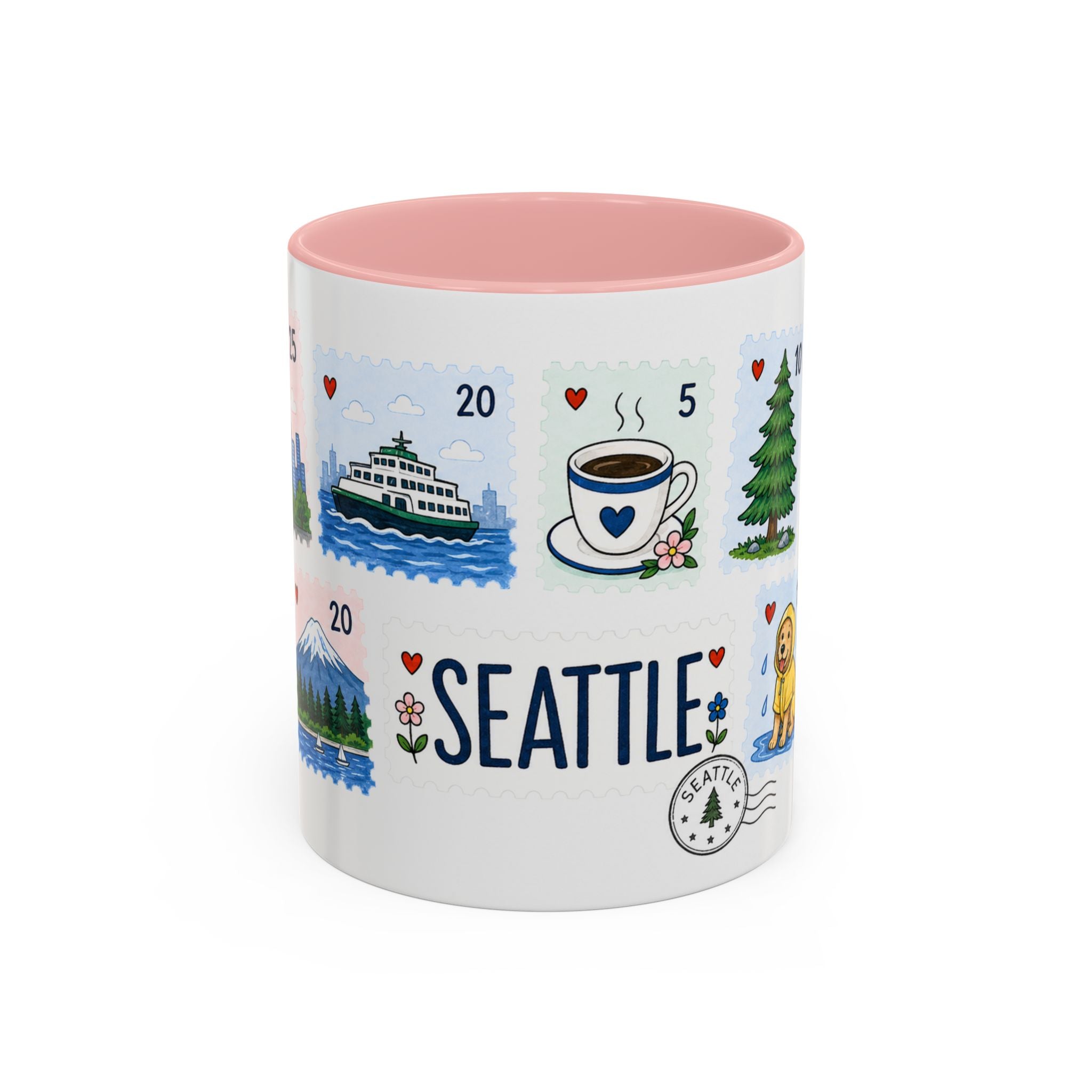 Seattle Coffee Mug | Postage Stamp Collage Mug | Travel Souvenir Accent Cup 11oz 15oz