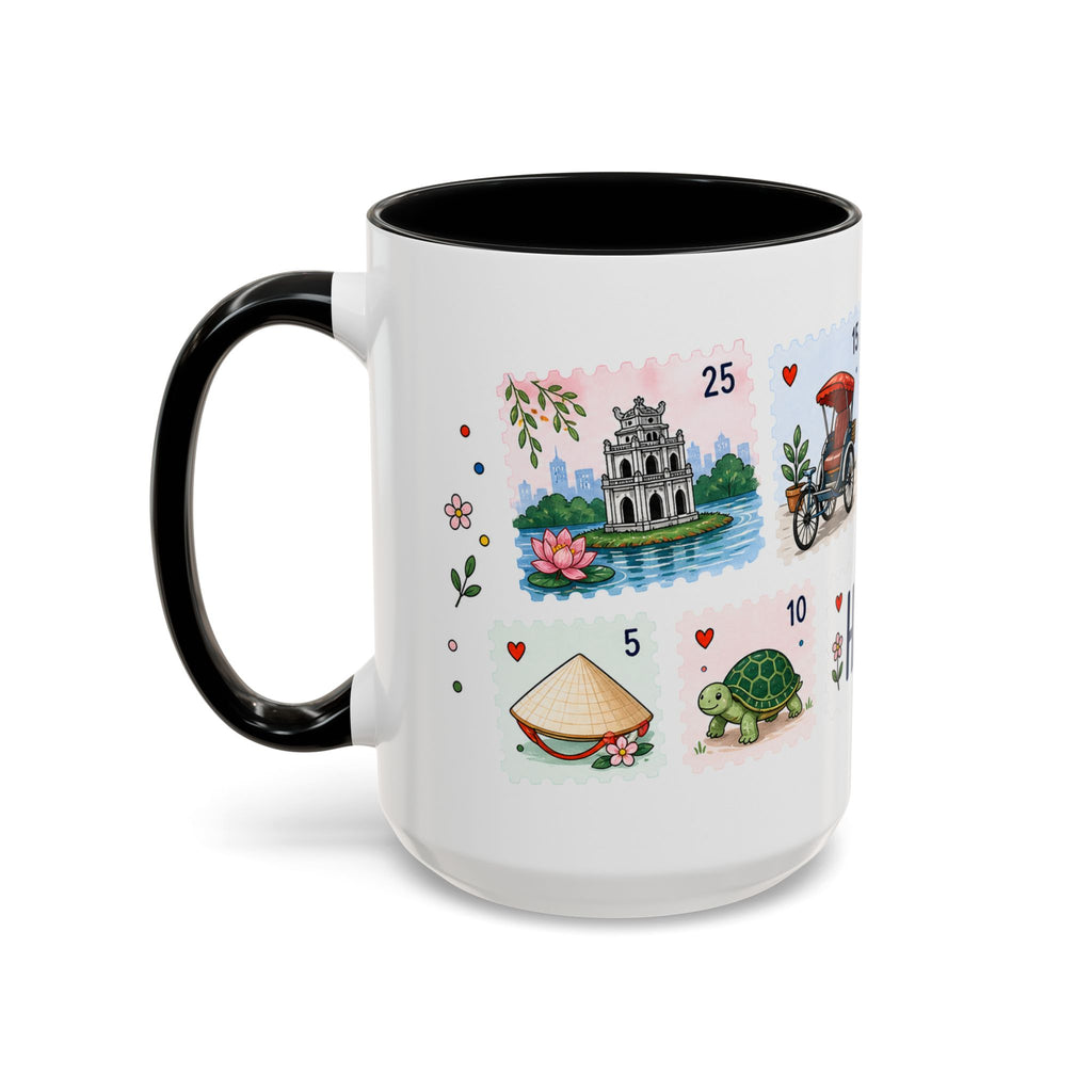 Hanoi Coffee Mug | Postage Stamp Collage Mug | Travel Souvenir Accent Cup 11oz 15oz