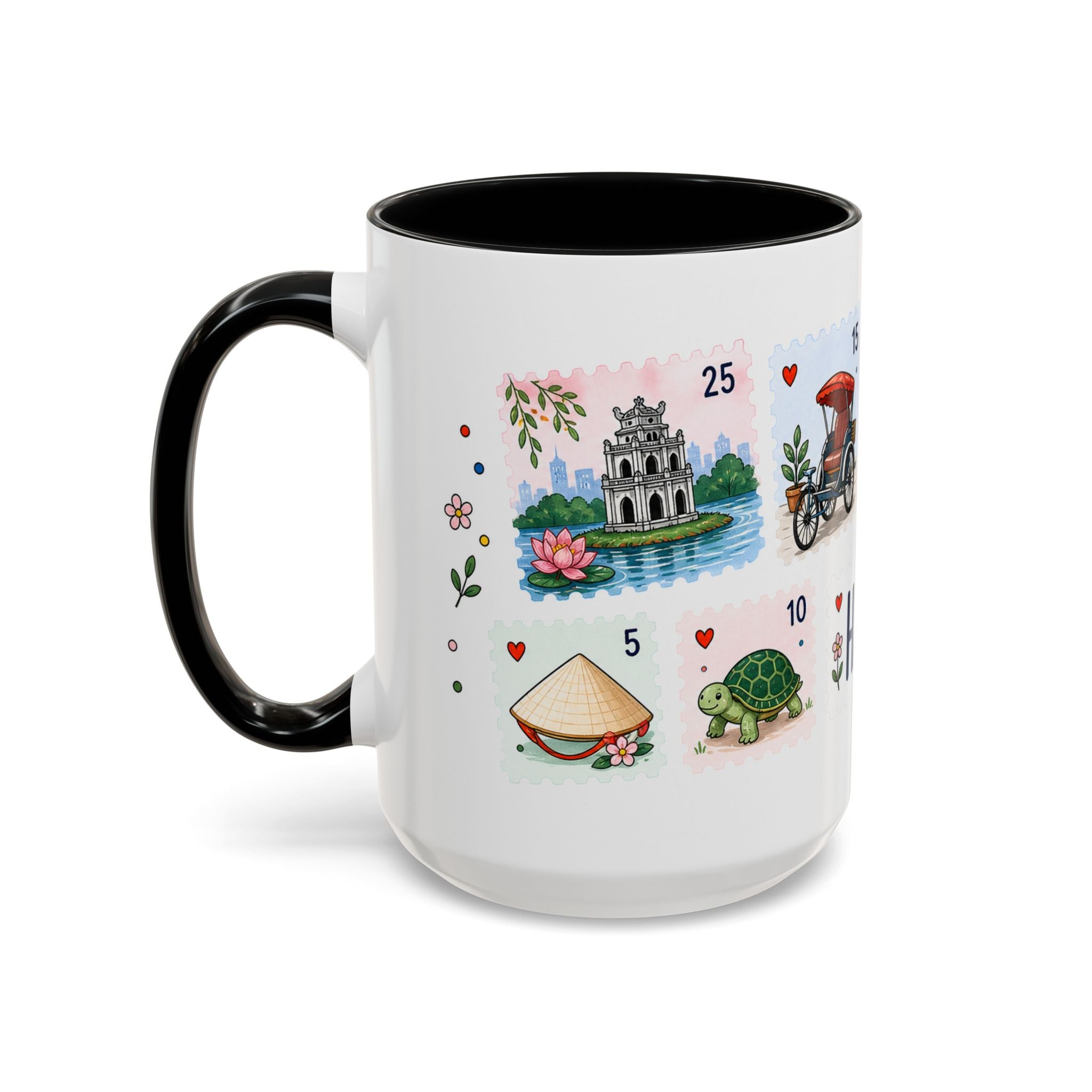 Hanoi Coffee Mug | Postage Stamp Collage Mug | Travel Souvenir Accent Cup 11oz 15oz