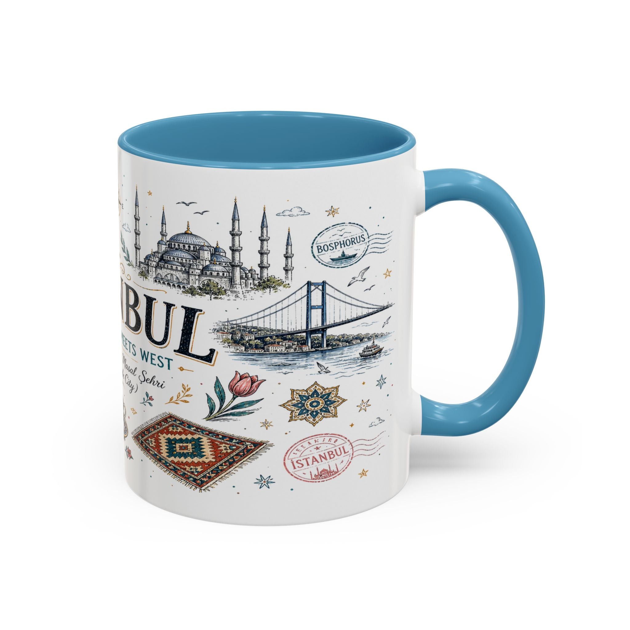 Istanbul Coffee Mug | Turkey Souvenir Travel Gift | Accent Color Ceramic 11oz 15oz
