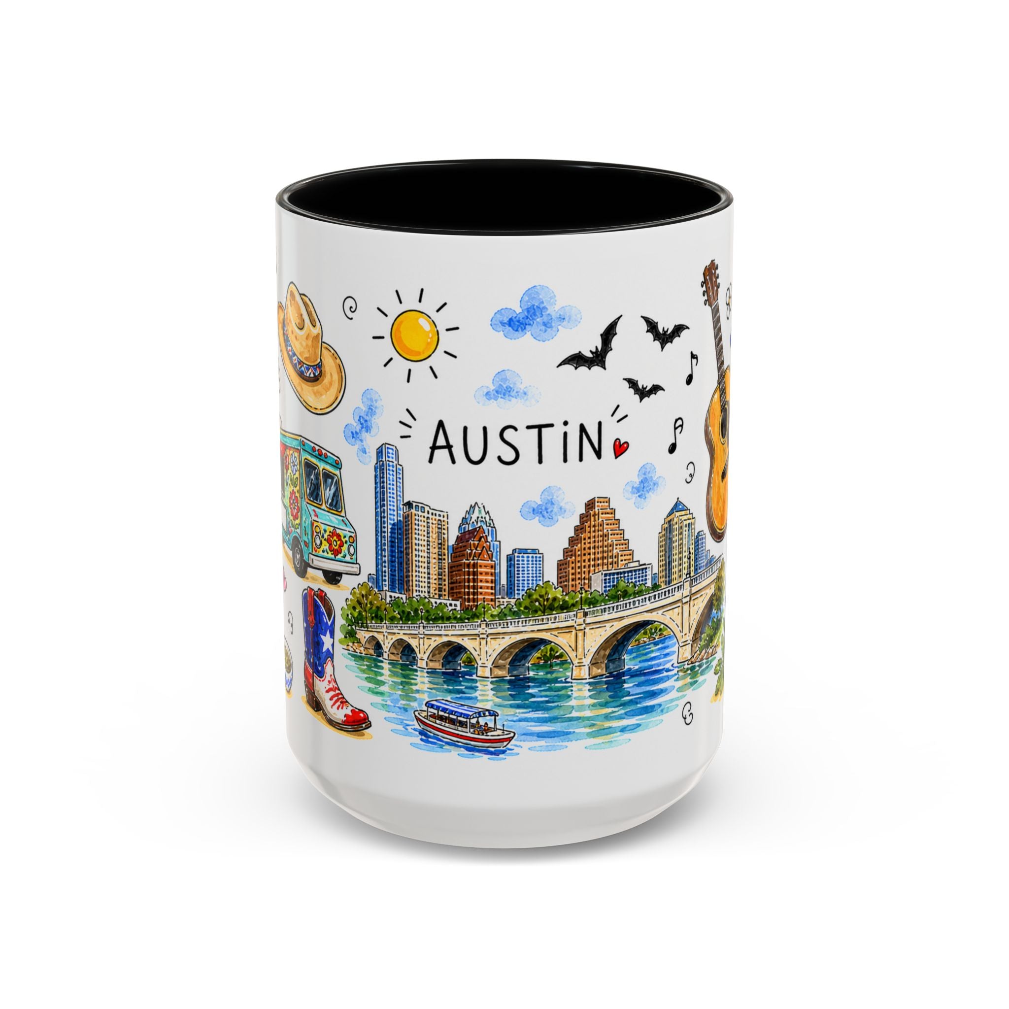 Austin Illustrated Travel Mug | City Souvenir Accent Coffee Mug | 11oz 15oz Ceramic Cup