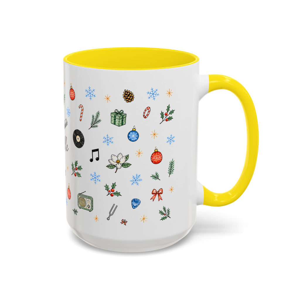 Nashville Christmas Mug | Watercolor City Souvenir, Acoustic Guitar, Harmonica (11oz 15oz)