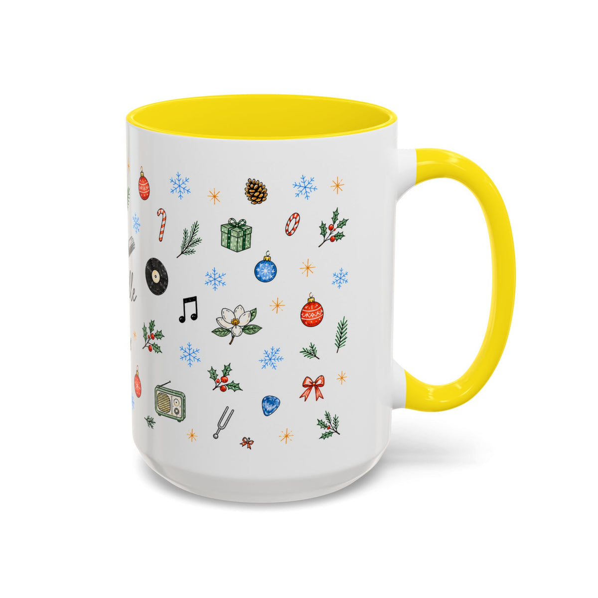 Nashville Christmas Mug | Watercolor City Souvenir, Acoustic Guitar, Harmonica (11oz 15oz)