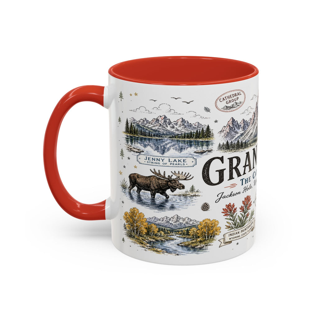 Grand Teton Coffee Mug | National Park Hiking Wyoming Gift | Accent Color Ceramic 11oz 15oz