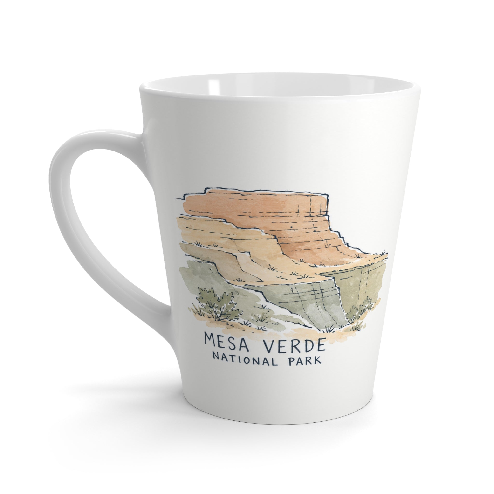 Mesa Verde National Park Latte Mug | Pastel Watercolor Nature Coffee Cup | 12 oz Travel Souvenir Gift