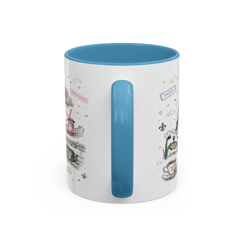 Paris Coffee Mug | France Souvenir Travel Gift | Accent Color Ceramic 11oz 15oz