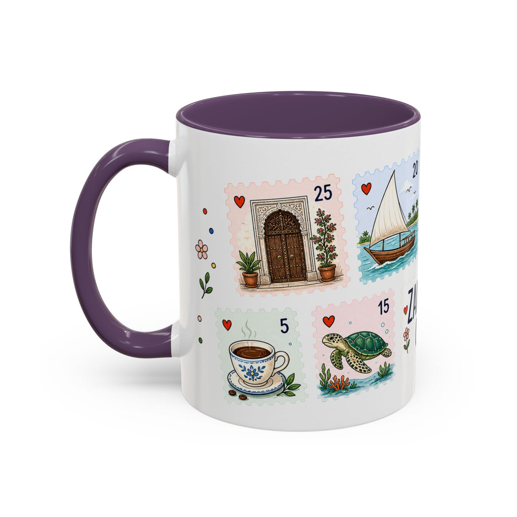Zanzibar City Coffee Mug | Postage Stamp Collage Mug | Travel Souvenir Accent Cup 11oz 15oz