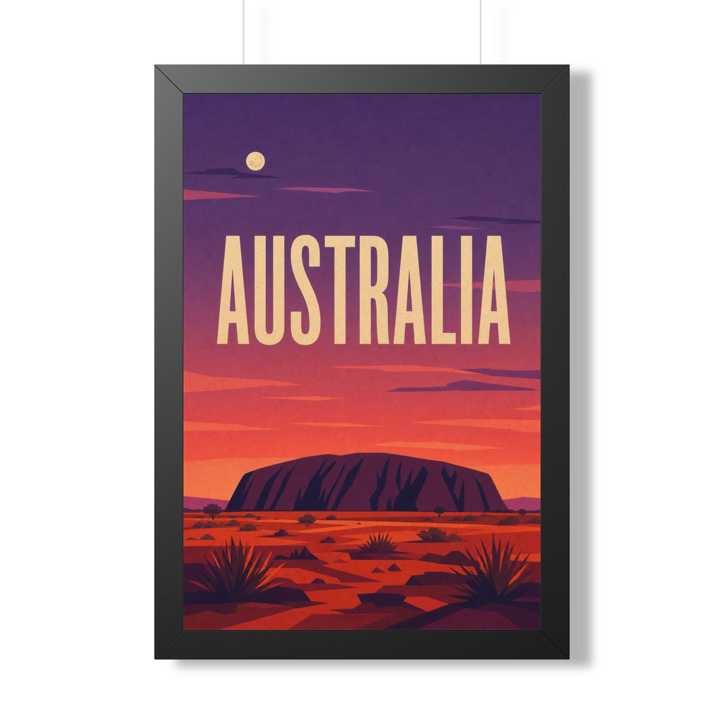 Uluru Australia Framed Poster | Vintage Travel Wall Art | Black Walnut White Frame | 16x24 20x30